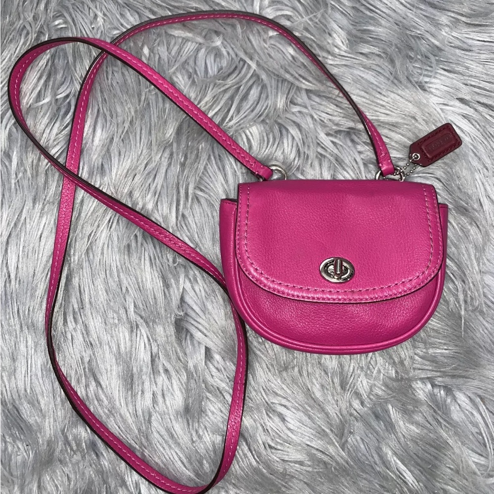 Coach Park F49872 Pebbled Leather Turnlock Flap Mini Crossbody Pink Magenta
